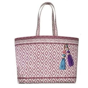 Brand New Estee Lauder Pink Grid Pattern Cotton Fabric Beach Bag Large Tote 2021